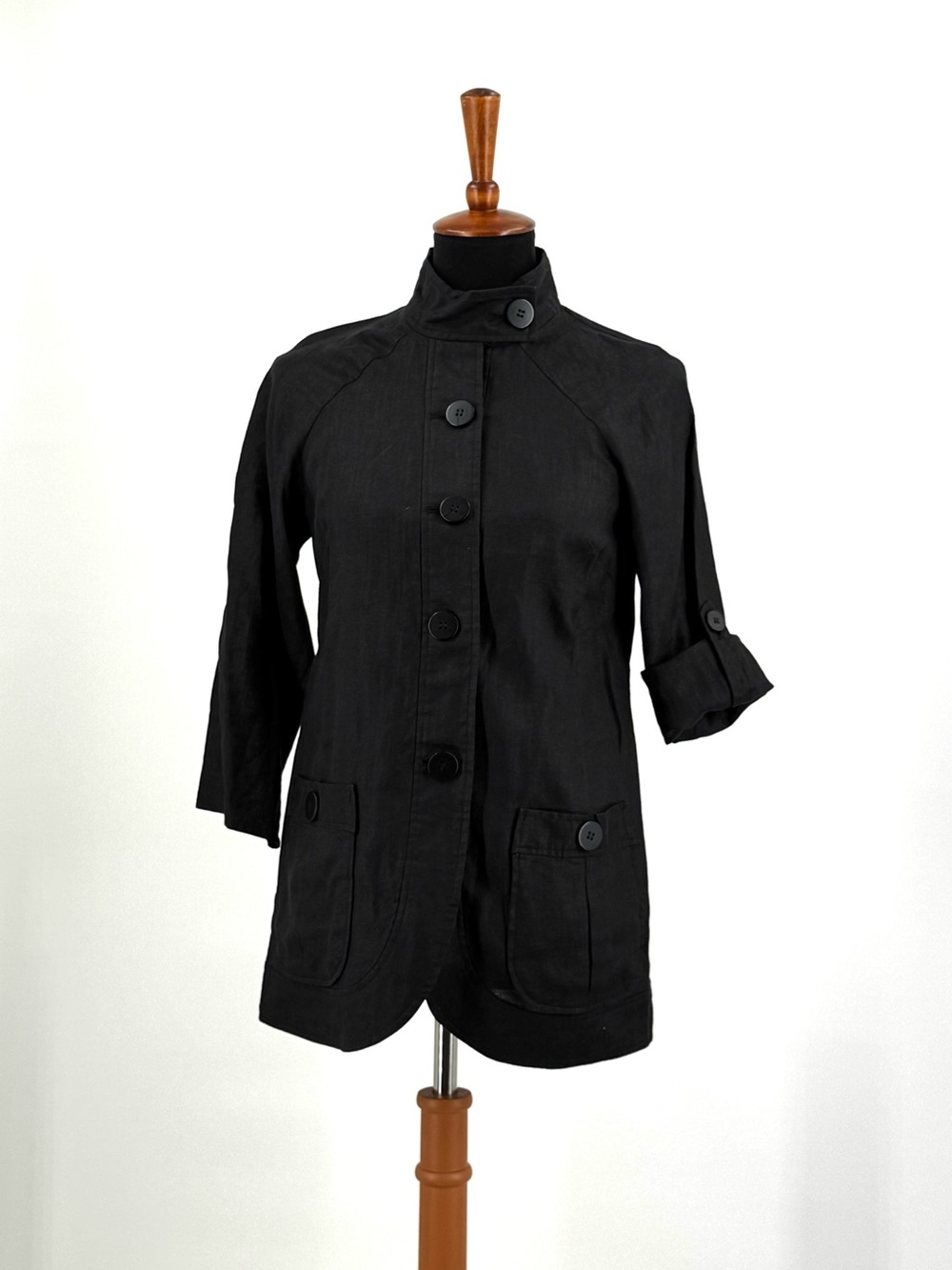 Grace Elements 100% Linen Black Utility Tunic Jacket Convertible Sleeve Size 4